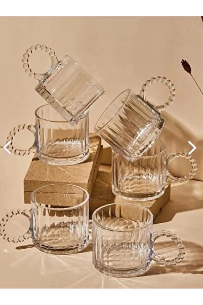 KAVASOĞLU Kulplu Özel Tasarım Boncuklu Kristal Cam Bardak Kupa 250ml 6 Adet