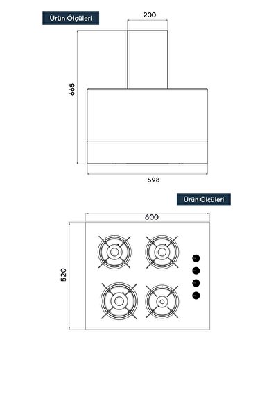KUMTEL Rustik Beyaz 2'li Ankastre Cam Seti (Ocak-Davlumbaz)