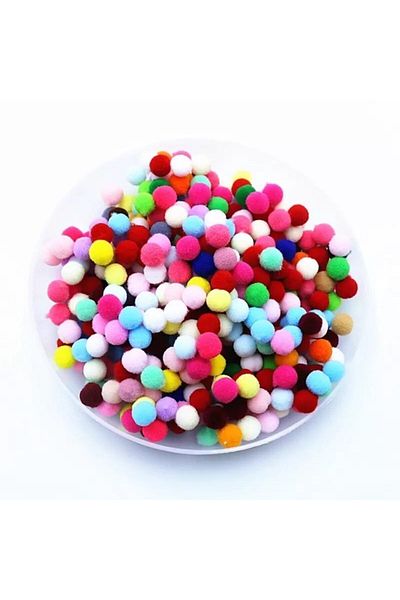 Yumuşakkeçe Colorful Mixed Soft Pompom Plush 2 Cm 100 Pieces