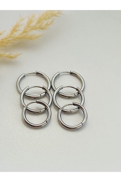 KOALA COMPANY TRIPLE SET STEEL SILVER COLOR HOOP EARRING 12 MM - 15 MM - 18 MM