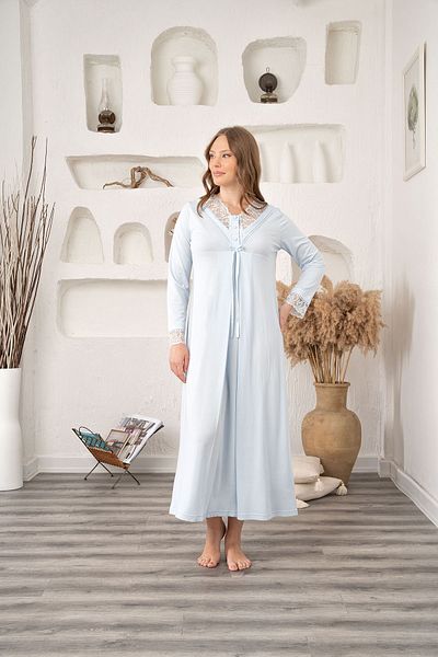 CT MODA Cămașă de noapte de iarnă de maternitate din dantelă albastră - Bumbac ridicat cu design special