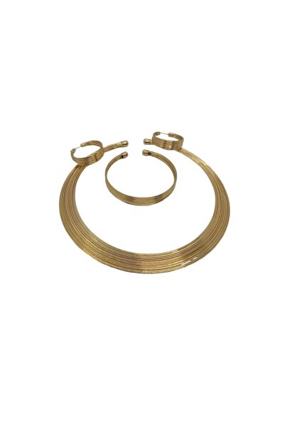 CC Design Pirinç Gold Renk Kolye Küpe Bileklik Seti
