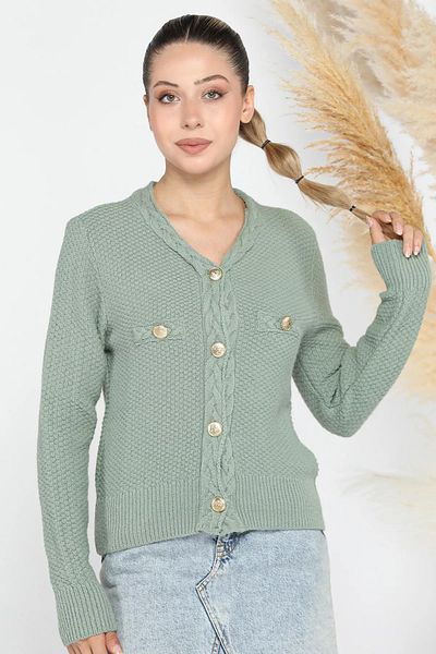 GÜLSELİ Women's Mint Knitwear Cardigan - Shaç Knit Patterned