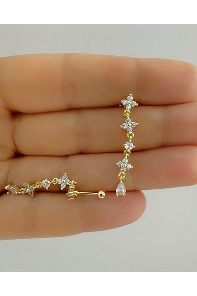 Arescollection 1 Piece Zircon Stone Helix Piercing Earrings - Cartilage and Earlobe Compatible