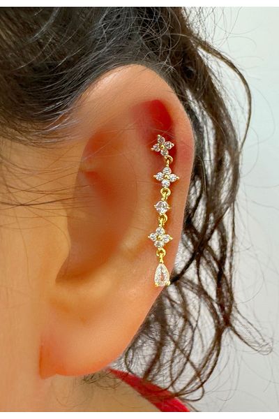 Arescollection 1 Piece Zircon Stone Helix Piercing Earrings - Cartilage and Earlobe Compatible