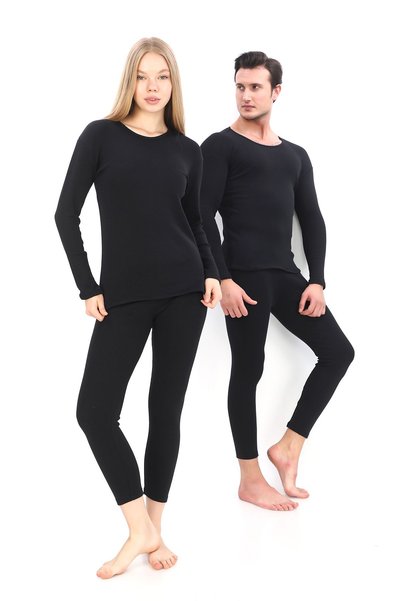 Textile Slot Winter Underwear Thermal Cotton Lycra Daily Sweat-Absorbing Warm Unisex Undershirt Bottom Top Set