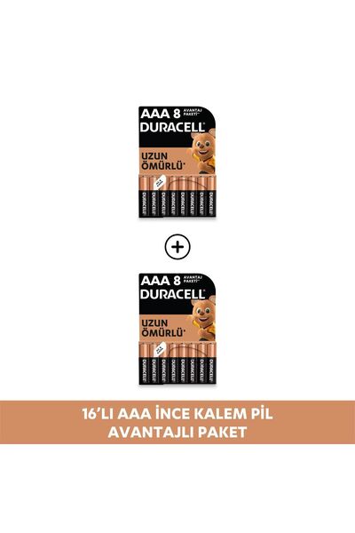 Duracell Alkalin AAA İnce Kalem Pil, 1,5V (LR03 / MN2400), 8'li Paket X 2