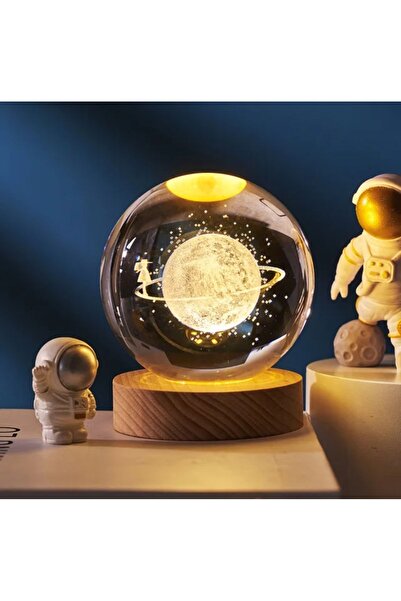 Kristal Cam Küre LED Işıklı USB Ahşap Tabanlı 3D Ev Oda Ofis İş Masaüstü Dekoratif Hediyelik Vip Set