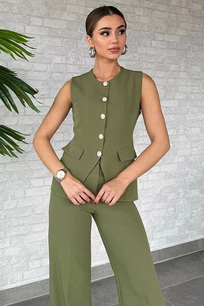 GÜLSELİ Khaki Vest and Trousers Set - Button Detail