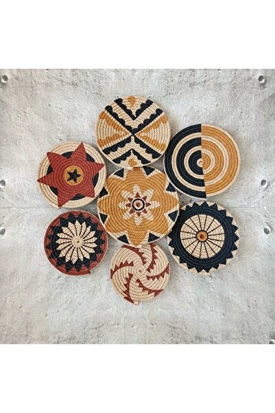Veneris Design Afrikan Hasır Duvar Tabağı Seti 7'li Duvar Sepeti