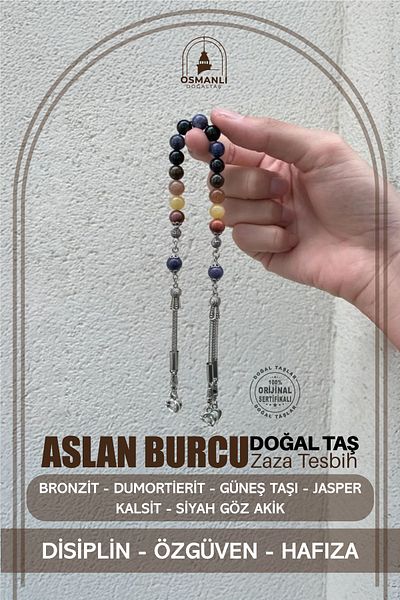 OSMANLI DOĞAL TAŞ Natural Stoned Leo Zaza Prayer Beads - Bronzite, Dumortierite, Sun Stone, Jasper, Calcite, Black Eye Agate