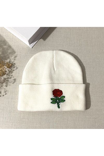 TOFY BUTİK Rose Printed Beret White