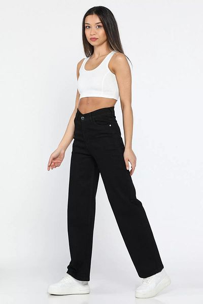 GÜLSELİ High Waist Lycra Black Palazzo Women's Jeans