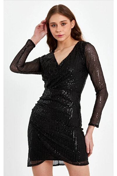 KADINCA MODA Pulpayet Anvelop Kesim Abiye Elbise Siyah Düğün Elbisesi Mezuniyet