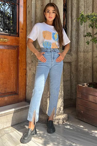 GÜLSELİ Blugi de damă Lycra Ice Blue - Blugi cu tăietură pe picior