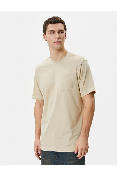 Koton 4sam10075hk 057 Bej Erkek Jersey Kısa Kollu Basic T-shirt
