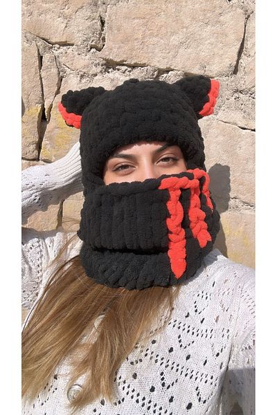 Modaloli Black Puffy Balaklava Beret