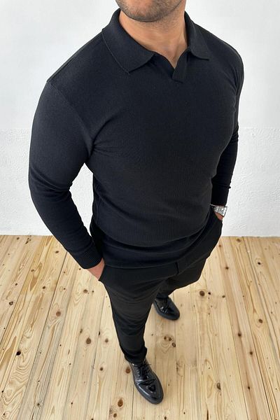 VİP LOKAL Πλεκτό πουλόβερ Polo Neck Slim Fit Μαύρο