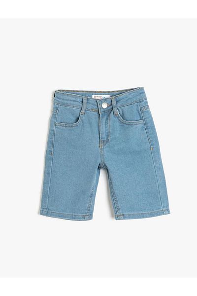 Koton Boy's Cotton Slim Fit Bermuda Jeans Shorts - Adjustable Elastic Waist