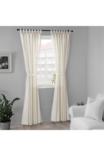 IKEA ستارة Gokvalla تول/2 أجنحة، أصفر-أبيض، 145x300 سم