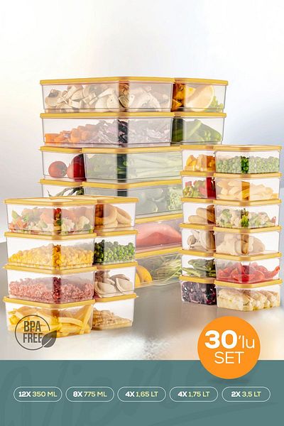 Vienev 30-Piece Yellow Microwavable Refrigerator Organizer - Freeze Storage Container