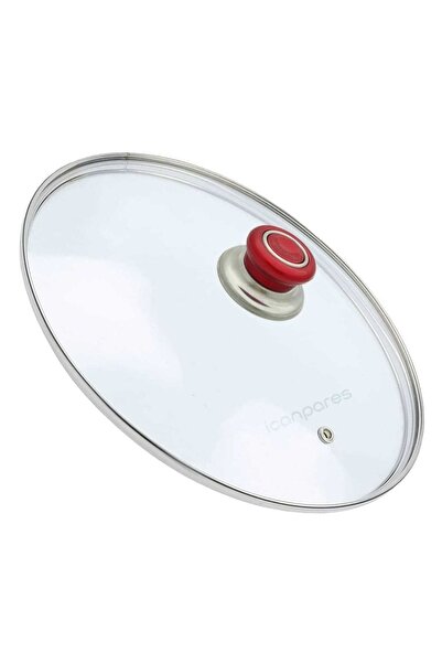 Doğuş Tencere Sahan Tava Cam Kapağı Buhar Delikli Kapak 30cm Kırmızı Tutma Tepesi