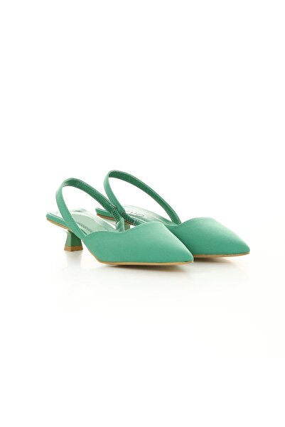 FGZY Shoes Green Women's Shoes - Terra, 4 cm Low Heel, Pointed Toe and Open Back Elastic