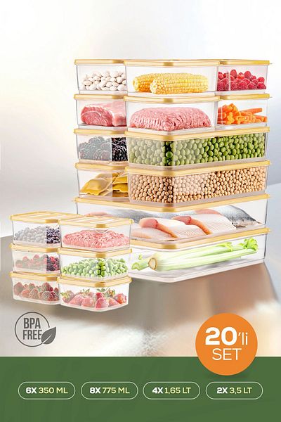 Vienev 20-Piece Yellow Microwave Convenient Refrigerator Organizer - Freezer Storage Container