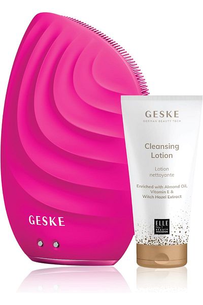 Geske Deep Cleanse Lotion, Almond Oil, Sonic Brush 5 in 1 Skincare Set for Radiant Skin Combo Pack Magenta