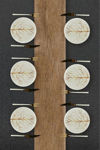 Erbaşlar Luxury Ceramic - 6-Person Linden Patterned Cake Set and Serving Plate