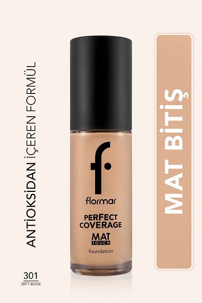 Flormar Matte Single Vitamin E Foundation - Matte Touch Foundation - 301 Soft Beige -8682536057561