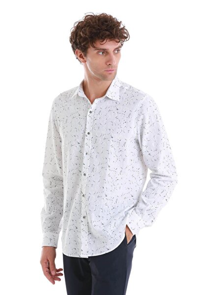 Hatemoğlu Тъмносиня спортна риза с удобна кройка и дълъг ръкав с тънка яка