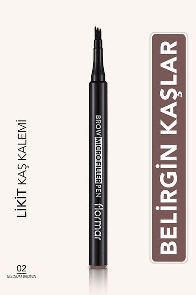 Flormar Brush Tip Liquid Eyebrow Pencil (MEDIUM BROWN) - Brow Micro Filler Pen -002 Mdıum Brwn New -8682536038522