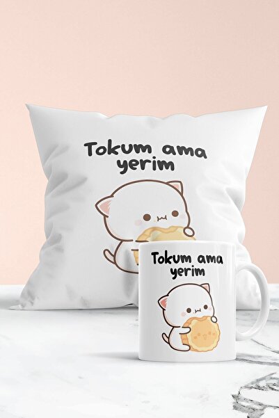 Genel Markalar Tokum Ama Yerim Baskılı Hediyelik Yastık Ve Kupa Seti