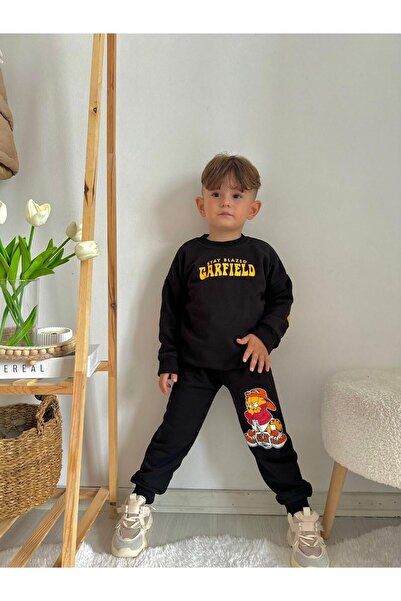 öykümgaleria Boy's Dinosaur Printed 3-Thread Fabric Top and Bottom Set