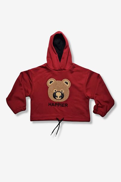 Cloise Hanorac crop top pentru fete cu broderie Happier