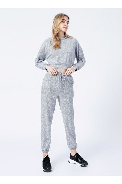 Fabrika Hood Collar Plain Gray Women's Sweatshirt B01-Ust