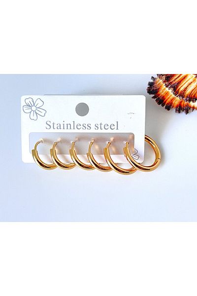 BIJUTERI Atabijuteri 6-Piece Gold Design Steel Hoop Earrings