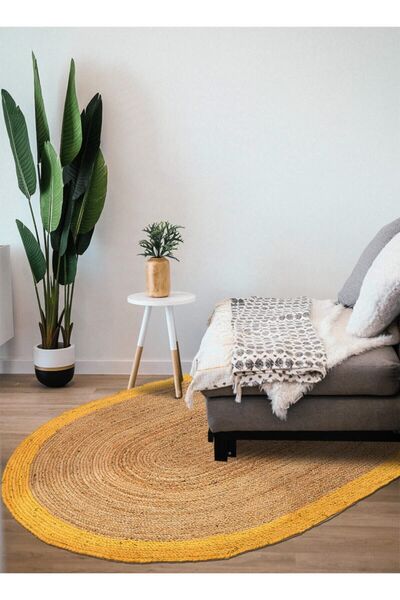 Dolce Vita Halı Agra Jüt Yellow Oval El Dokuma Halısı