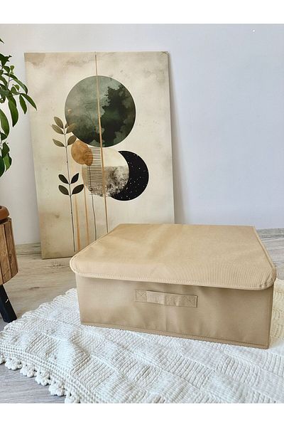 harev home collection Μπεζ Ντουλάπα Πλυντήριο ρούχων και Παιχνιδιών με Καπάκι - 50x40x19 cm