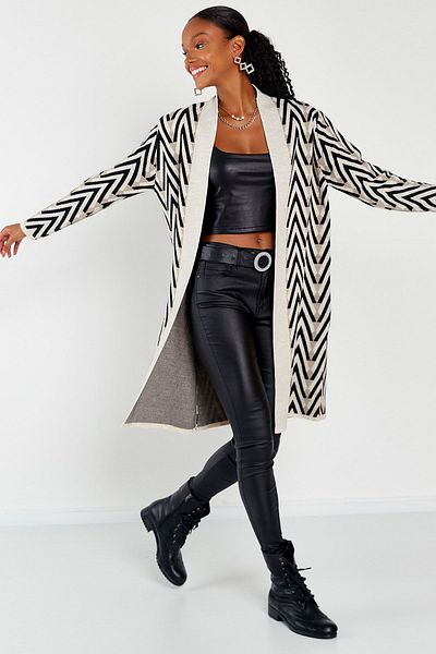 Hopoi Women's Bias Striped Open Front Cardigan