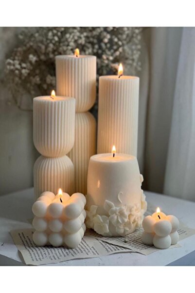 SCA CANDLE Dekoratif Açık Krem Renk Rubik Bubble Tekli Mum