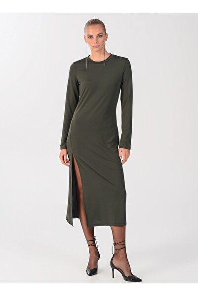 People By Fabrika Bisiklet Yaka Düz Maksi Haki Kadın Elbise Elbfw22-41