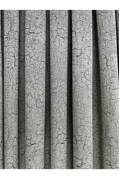 Erdoğanlar Koza Stone Color Background Curtain - Gray Detailed, Single Wing, 1/3 Close Pleat