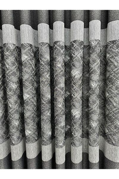 Erdoğanlar Koza Gray Glitter Single Wing Light Curtain - Belted, 1/3 Close Pleat