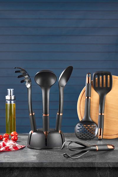 VİP AHMET Matte Black 6 Piece Luxury Service Set - with Stand