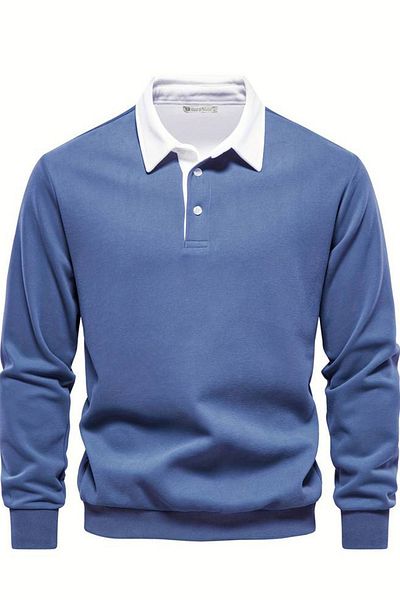 GHASSY CO. Ghassy Co. Men's Retro Color Blocked Cotton Shirt Collar Sweatshirt