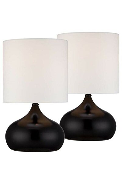 571 Store عدد 2 مصباح طاولة بيضاوي معدني مع قبعة قماش بيضاء