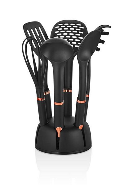 VİP AHMET Matte Black 6 Piece Luxury Service Set - with Stand