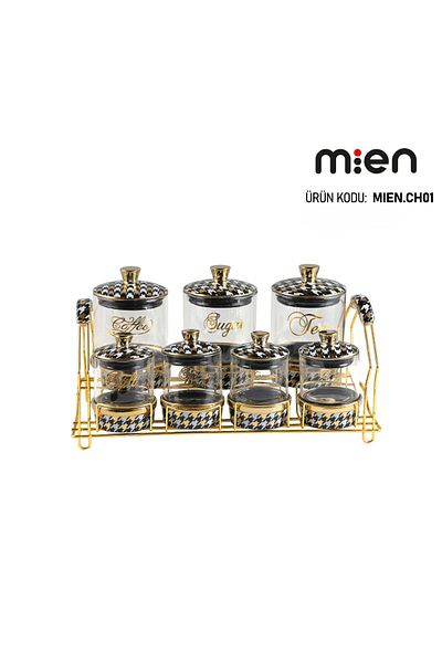 MİEN Mien 7-Piece Patterned Houndstooth and Glass Spice Set